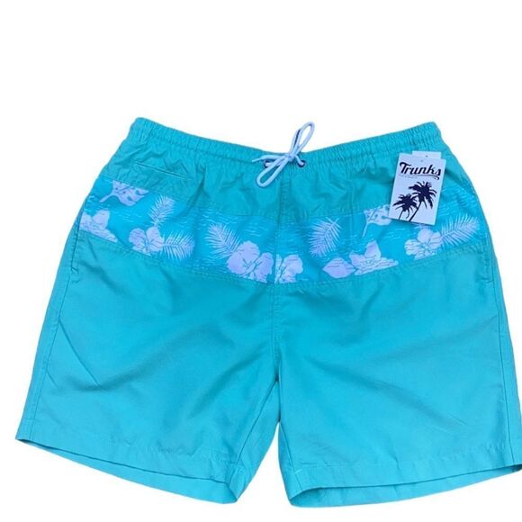 TRUNKS SURF & SWIM CO. MENS SHORTS TROPICAL PRINT QUICK DRY BLUE GLOW XL - Picture 3 of 6